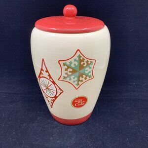 Coca-Cola Christmas Cookie Jar Things Go Better With Coke Ceramic Houston 9" Vtg